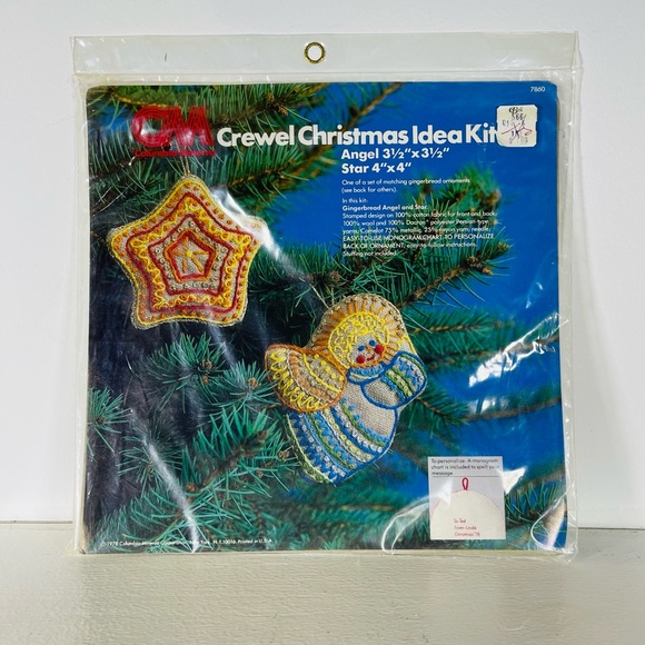 Vintage 1978 Crewel kit Christmas ornaments Angel and Star #7860 Columbia miner - Picture 1 of 10